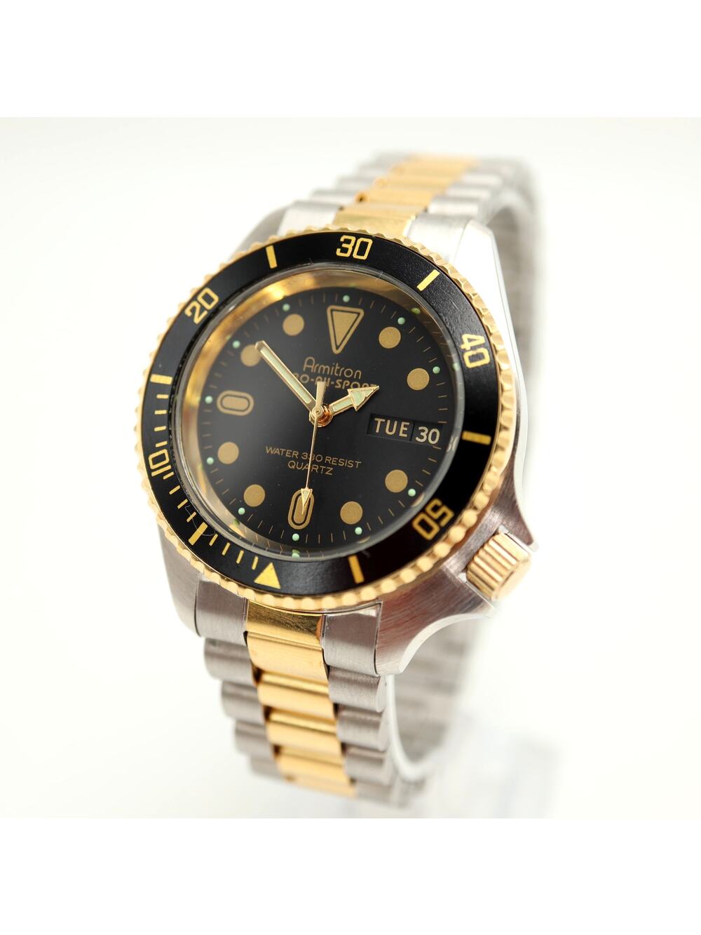Vintage Armitron Mens Two Tone Day Date 36mm Watch Diver Steel w New Battery